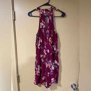 American Eagle Outfitters Floral Romper - Burgundy and Pink